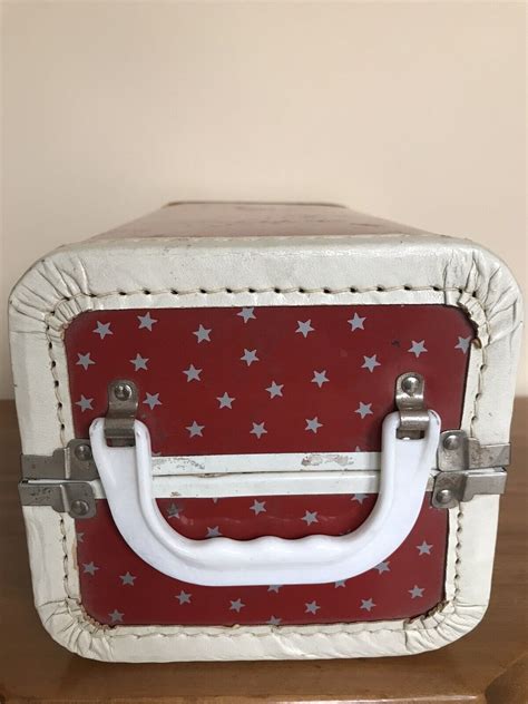 VINTAGE 1960'S RED METAL DOLL TRUNK WITH DRAWERS 